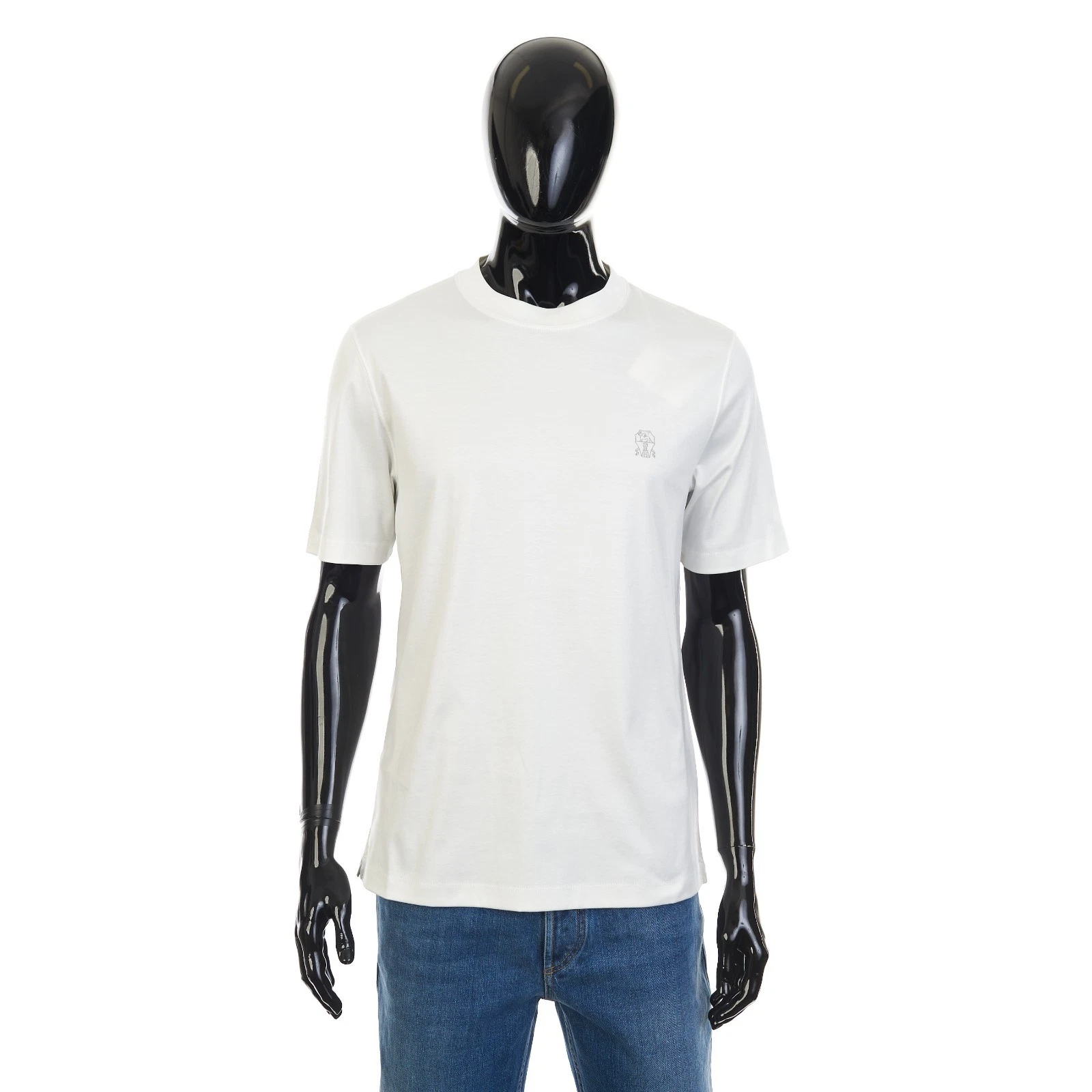 Brunello Cucinelli — BRUNELLO CUCINELLI 650$ Crewneck Tshirt With Logo Print - White Cotton Jersey