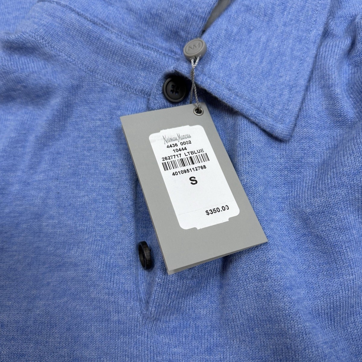 kk NWT $350 Neiman Marcus 100% Cashmere Blue Polo Sweater Men's S