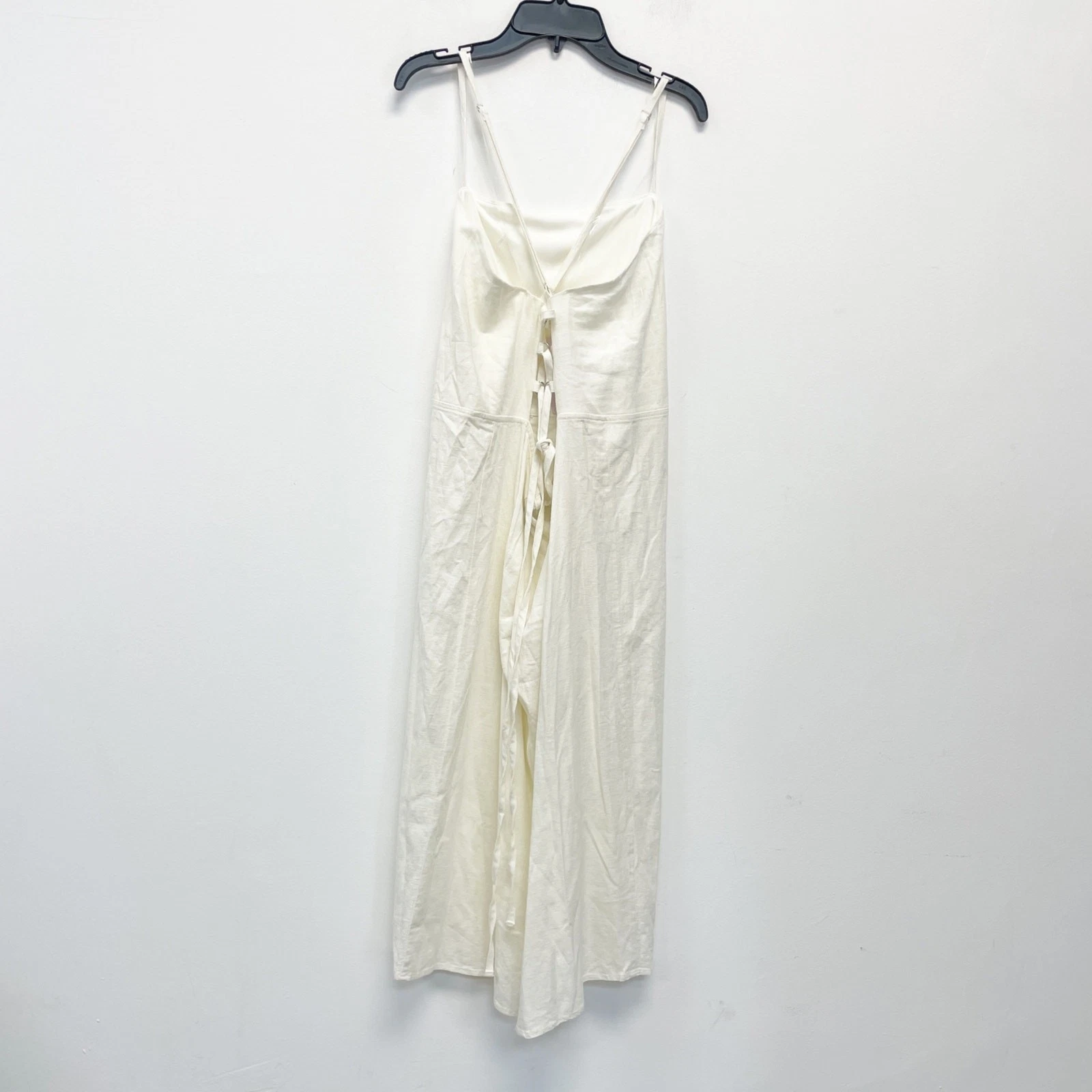 OFF WHITE Abito donna Wild Fable lino pizzo cravatta schiena estivo midi slip bianco sporco taglia 12