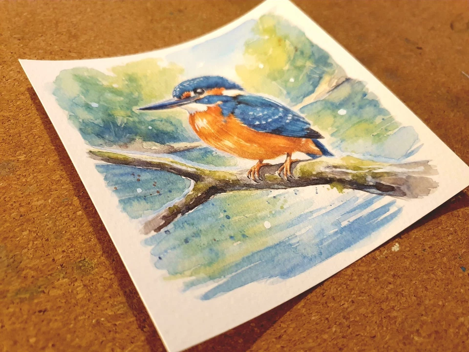 Aquarell Eisvogel, handgemaltes Bild 13x13cm mit Eisvogel, Unikat - Bild 4 von 4