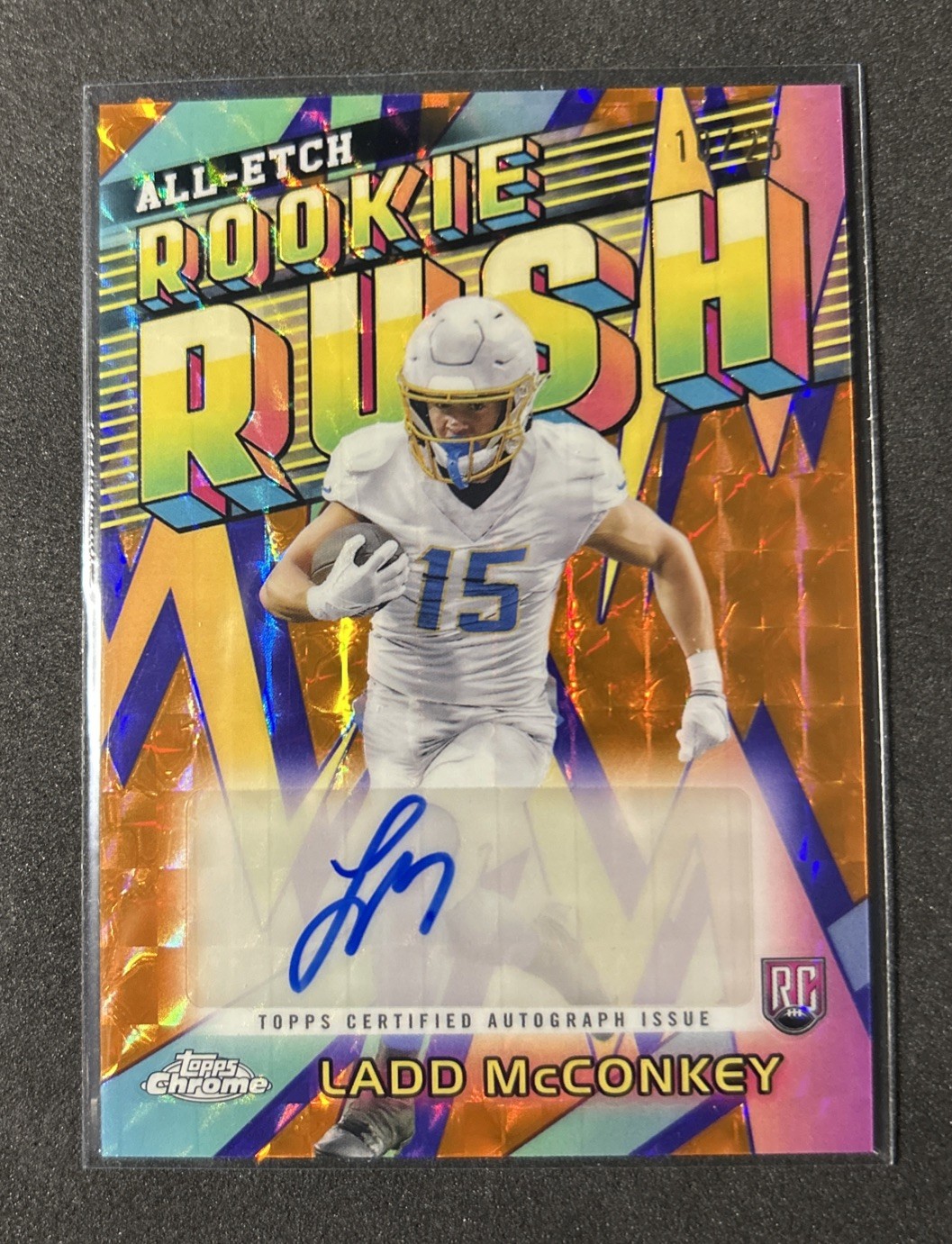 Ladd McConkey Topps Chrome All-Etch Rookie Rush Autographs #RRALM Orange Geometric