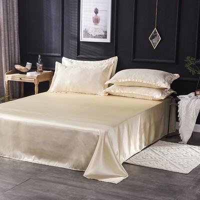 Seide Satin Flaches Laken Full Queen King CK Uni Tagesdecke Kissenbezug Home Bettwäsche
