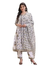 GRECIILOOKS Women's Jaipuri Printed Anarkali Kurta Set with Dupatta  Cotton ...