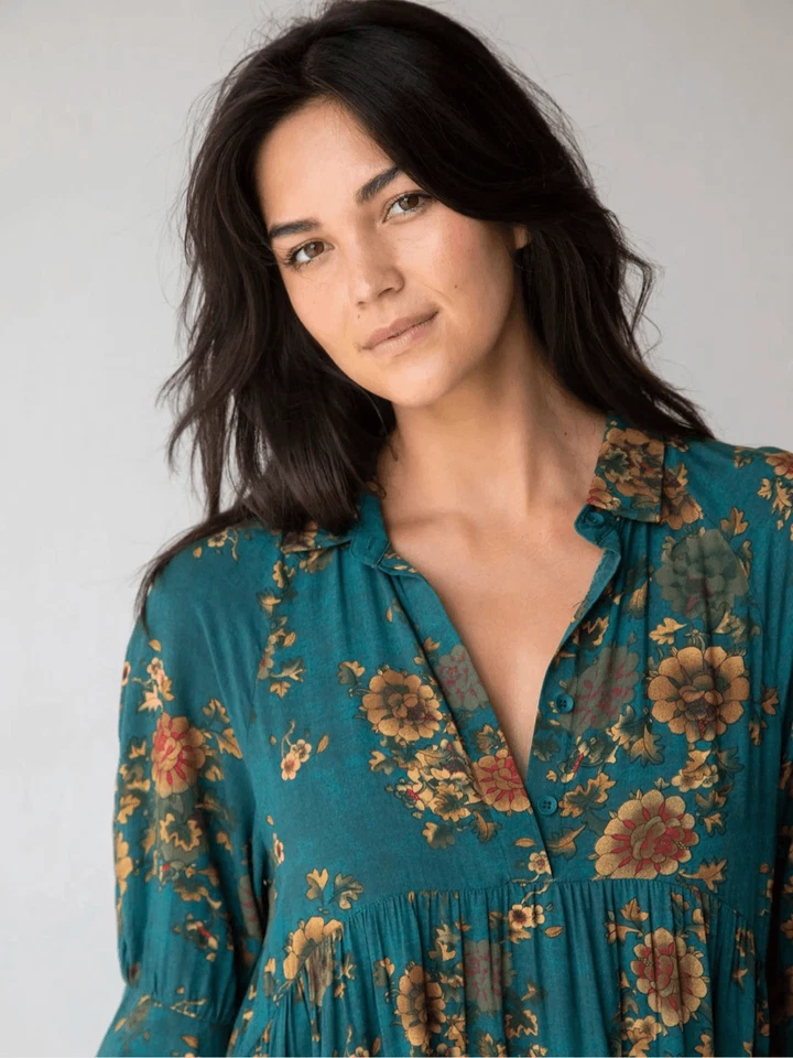 Natural Life Rebecca Midi Dress size XL Green  Teal Orange Clusters - Image 2 of 4