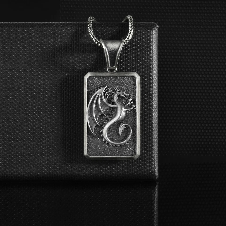 Collana in argento sterling drago alato, ciondolo fantasia inciso gioielli... - Immagine 2 di 4