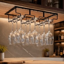 3 Slot Under Cabinet Wine Glass Rack Black Metal Stemware Holder Storage...