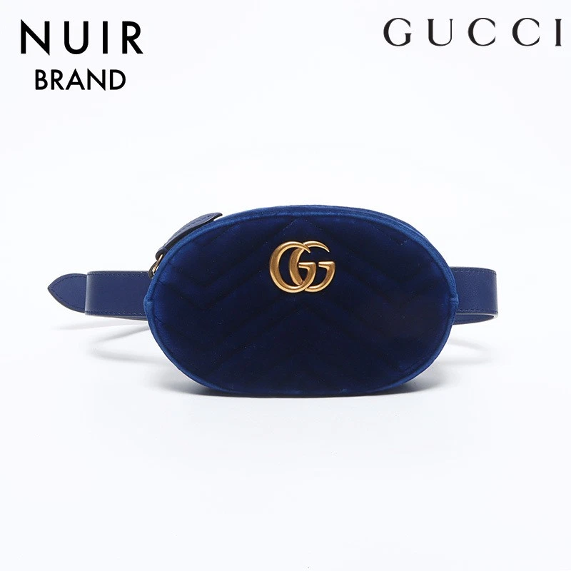 GUCCI Sac à Taille GG Marmont Velours Ceinture Bag Bleu du Japon