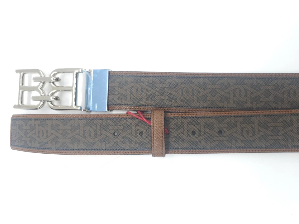 Cinturón Bally B Cadena Monograma Reversible Cuero Marrón Oscuro Talla 110 MK025070 Foto 4 de 4