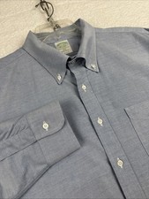 Brooks Brothers Made USA mens Dress Shirt -17 35 Blue Oxford Slim -Button OCBD