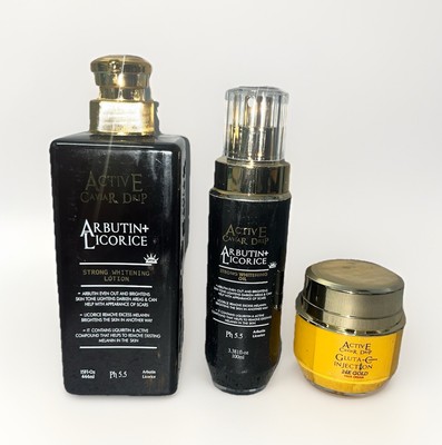 Active Caviar Drip Arbutin Vitamin & Lakritz Lotion + Gold Gesichtscreme + Öl.