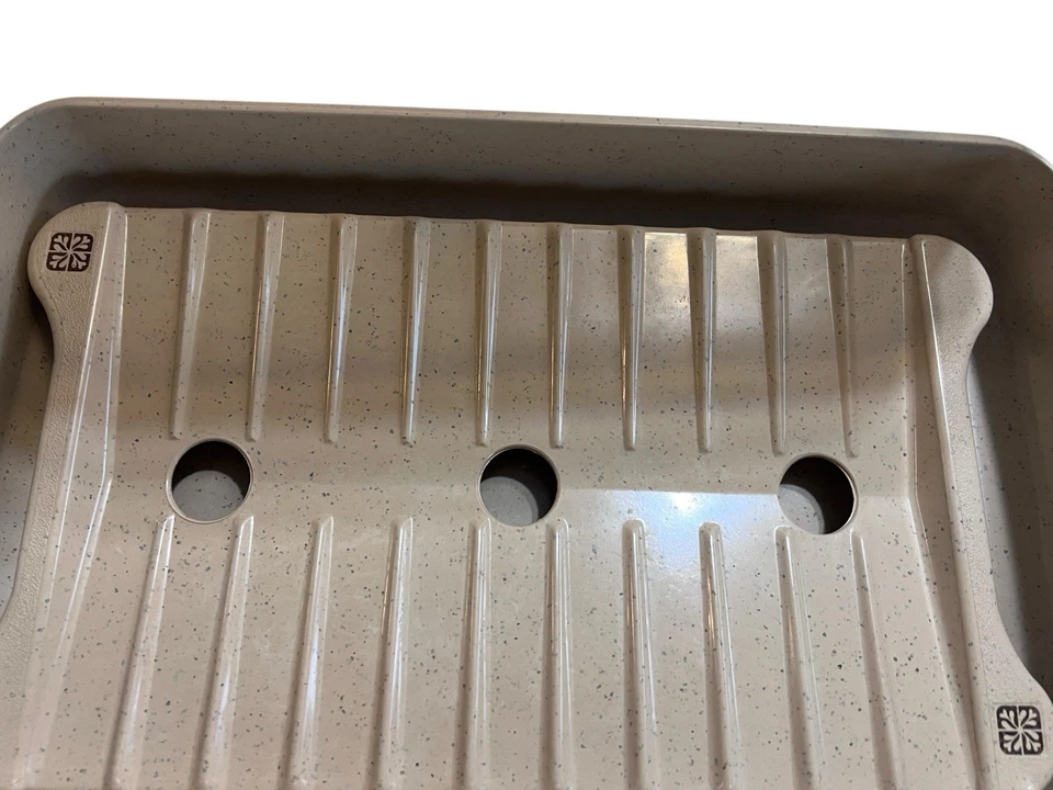 Bandeja de goteo vintage para microondas LittonWare tocino con tapa beige moteado años 80 Foto 3 de 4