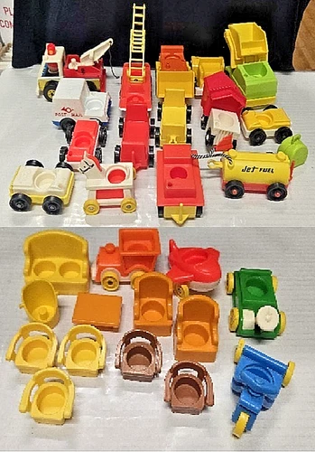 LOT of VINTAGE Fisher Price Little People doll house furniture and vehicles toys
