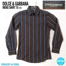 Dolce & Gabbana Italy shirt Mens Size 15 1/2 - 39 long sleeve brown pin striped