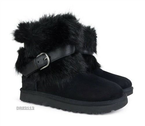 UGG Classic Buckle Mini Black Fur Boots 