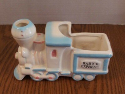 Vintage Napco Napcoware Baby's Express Ceramic Train Planter Blue Pink Nursery