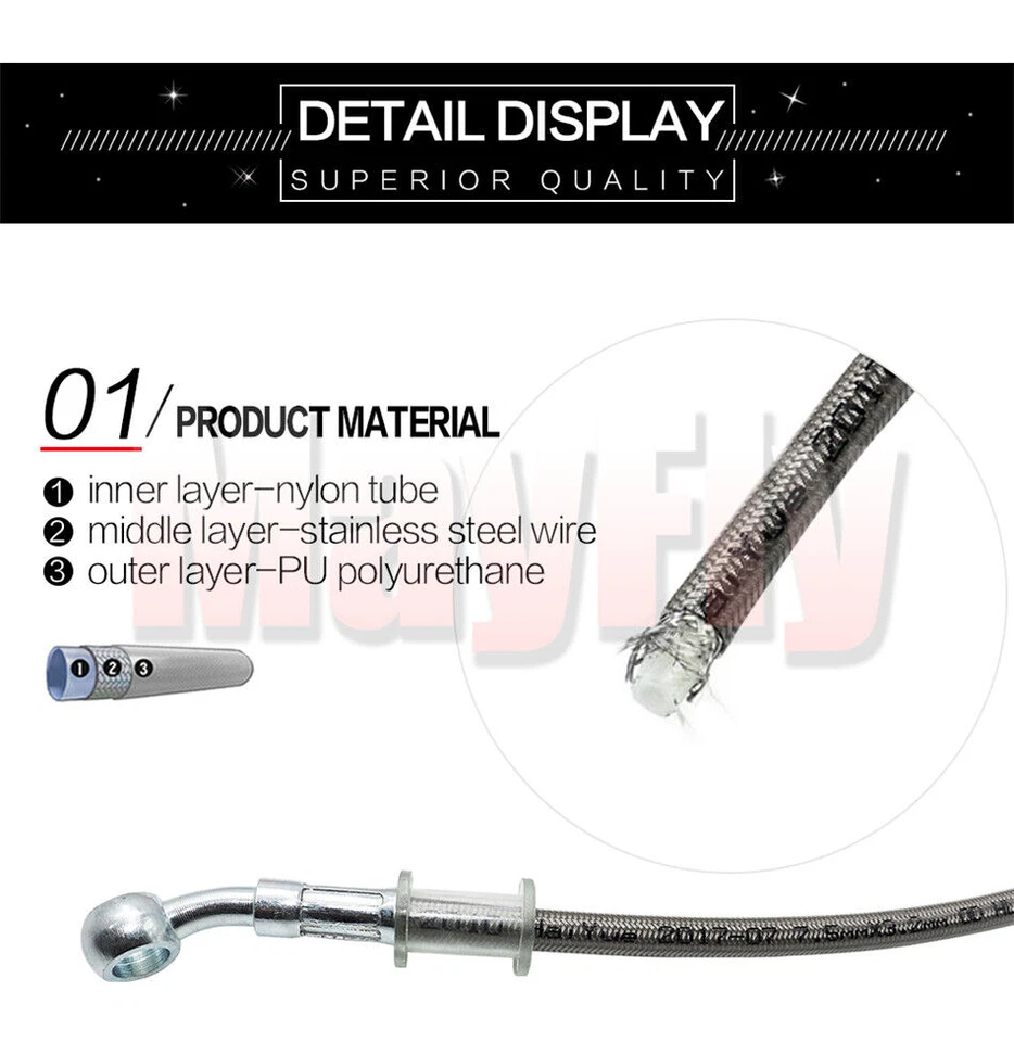 Silver 200cm 78.74" Motorcycle Brake Clutch Oil Hose Line Pipe Braided Hydraulic - Image 2 of 4
