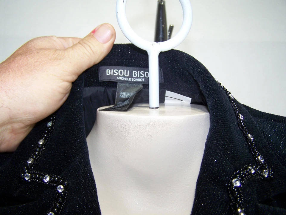 Bisou Bisou Blazer Womens Size Medium 8 10 Black Corduroy Metallic Rhinestone - Image 4 of 4