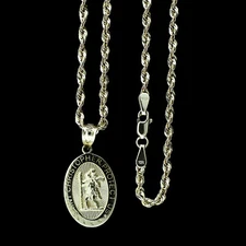 Real 10K Yellow Gold Saint Christopher Pendant & 2.5mm Rope Chain, Men Women