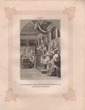 c1850 VICTORIAN PRINT ~ POPE VICTOR III CARTHUSIAN MONASTERY ~ LE SUEUR