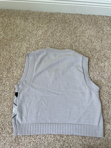 Cute Womens Plaid Argyle Sweater Vest Gray Black XL Sleeveless V Neck Indie - Picture 5 of 5