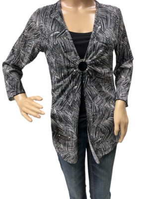 Brittany Black Womens Medium Black White Sequin Crinkle Tunic Top Blouse NWT