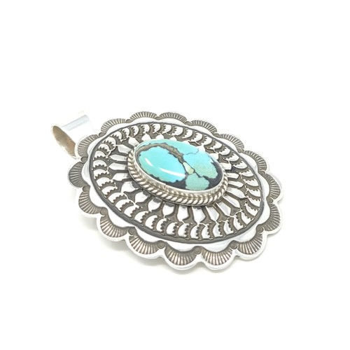 Andy Cadman Handmade Navajo Sterling Silver Concho Pendant Nevada Turquoise - Picture 3 of 7