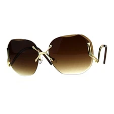 Gold Rimless Fashion Sunglasses Womens Designer Square Beveled Lens
