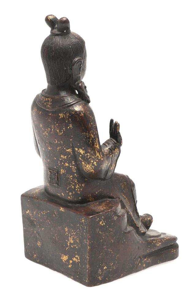 CHINESE BRONZE BUDDHA GILT SPLASHES~18TH C IN STYLE ~MARKS~23.5 cm TALL ANTIQUE - Image 3 of 4