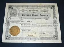 The King Copper Company 1907 antique stock certificate