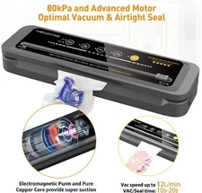 Megawise VS6621 Black 110 Watts Corded Electric Food Vacuum Sealer