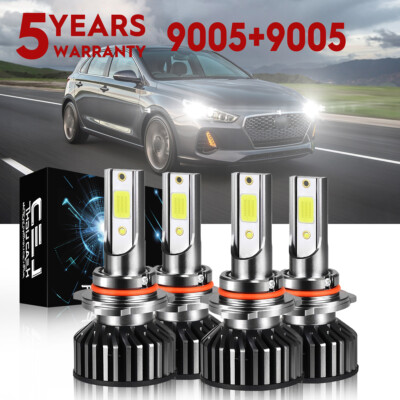 For Hyundai Elantra 2021-2023 COB LED Headlight Bulbs HB3 9005 High&Low Beam 4PC