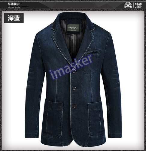 Mens Jean Slim Suit Blazer Jacket Retro Denim Suit Cotton Work Suit Coat Casual - Picture 16 of 26