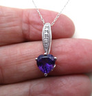10K White Gold Heart Amethyst & Diamond Pendant Necklace 14K 19" [N115] — photo 4