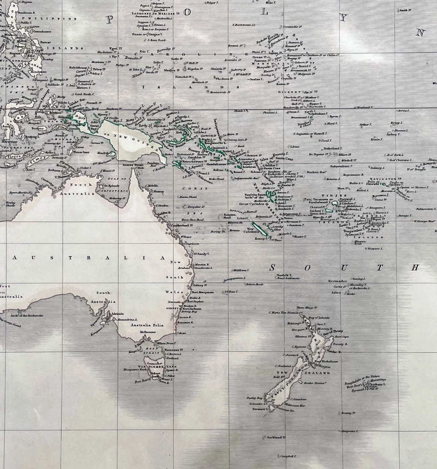 1845 W A & K Johnston Grande Mapa Antigo do Pacífico Austrália NZ EUA (70067) - Imagem 2 de 3