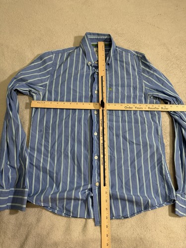 ABERCROMBIE & FITCH MENS DRESS SHIRT L/S SIZE M MUSCLE BLUE STRIPED Flaw - 第 5/7 張圖片