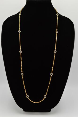 Vintage Necklace Chain Strand Clear Open Bezel Fac