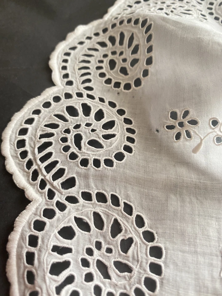 Antiguo COLLAR ENCAJE RICHELIEU bordado francés c1900 Foto 4 de 4