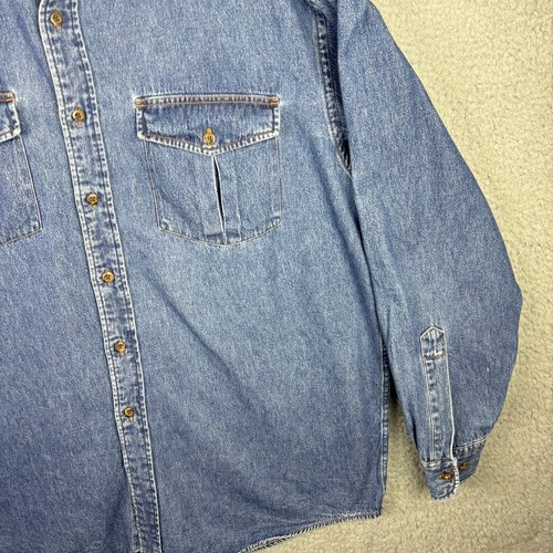 Vintage L.L. Bean Shirt Men's Large / L-Reg Blue Denim Long Sleeve Work Wear - Picture 11 of 17