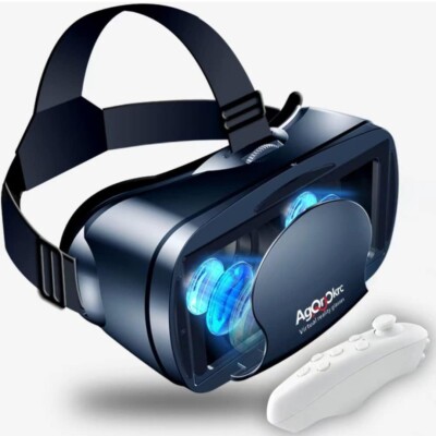 VR Headset with Controller Adjustable 3D VR Glasses Virtual Reality Headset HD 