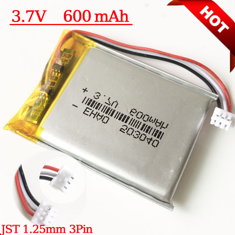 3.7V 600mAh 503040 Lipo Rechargeable Battery JST 3Pin 1.25mm Plug Power Supply