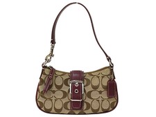 COACH 6362 Shoulder Bag Leather Beige Wine Red authentic