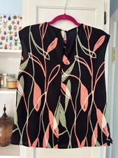 Nine West Black Blouse with Coral and Sage Floral Print Women’s M