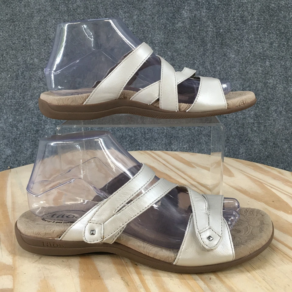 Sandalias Taos para mujer 8 dobles U informales sin cordones cómodas planas deslizables cuero crema Foto 2 de 4