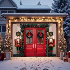 7 x 8 FT Christmas Garage Door Cover for Single Garage, Xmas Nutcracker Soldi...