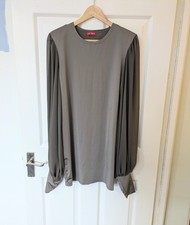 John Zack Grey Silky Shift  Mini Dress Long Top Puffed Sleeves Party Size 14