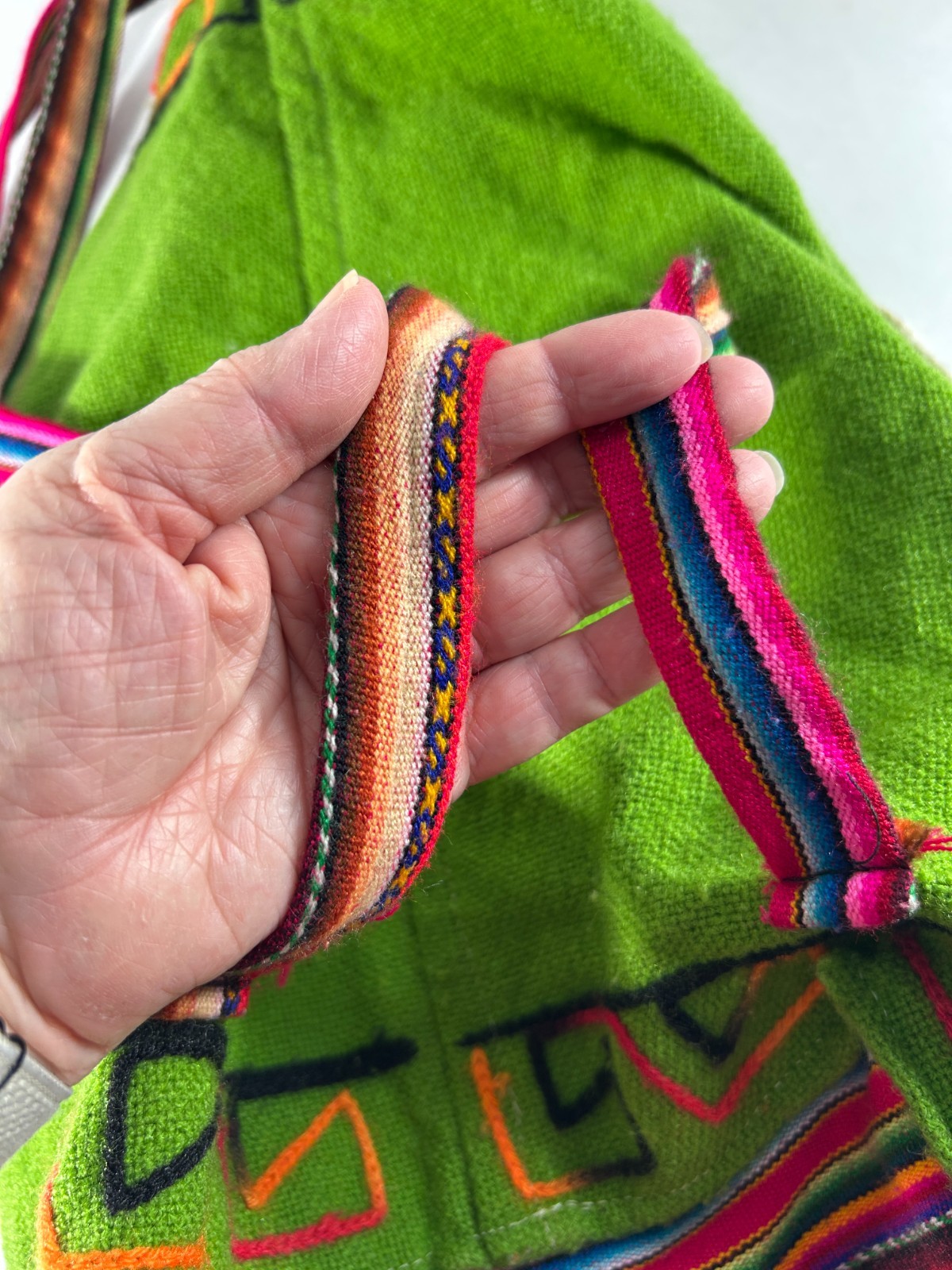 Handmade Peruvian Wool Drawstring Backpack Green … - image 6