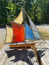 Beautiful Midcentry Stained Glass Sailboat Ship Handcrafted