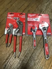 Milwaukee Pliers Wrench Set Adjustable Straight Jaw Comfort Grip 4pc New