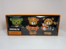 GHOULISH Set of Halloween Teddy Bears In Costumes Pumpkin, Skeleton, Frankenstei