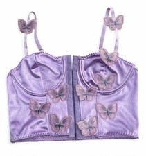 Purple Satin Corset Top with butterfly embroidery - Small